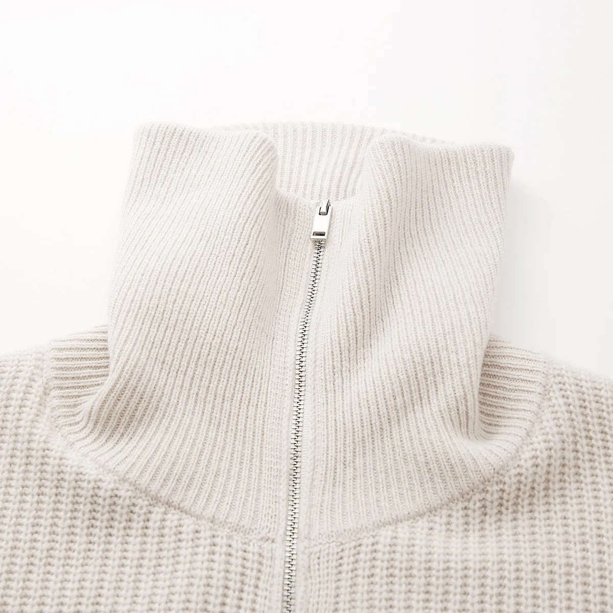 100% Wool Cozy Women's Turtleneck Zip-Up Cardigan