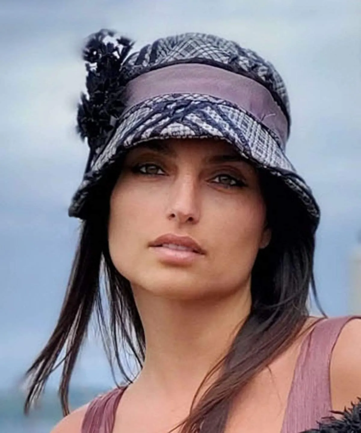 Abigail Style Hat - Silver Plaid Upholstery with Black Velvet