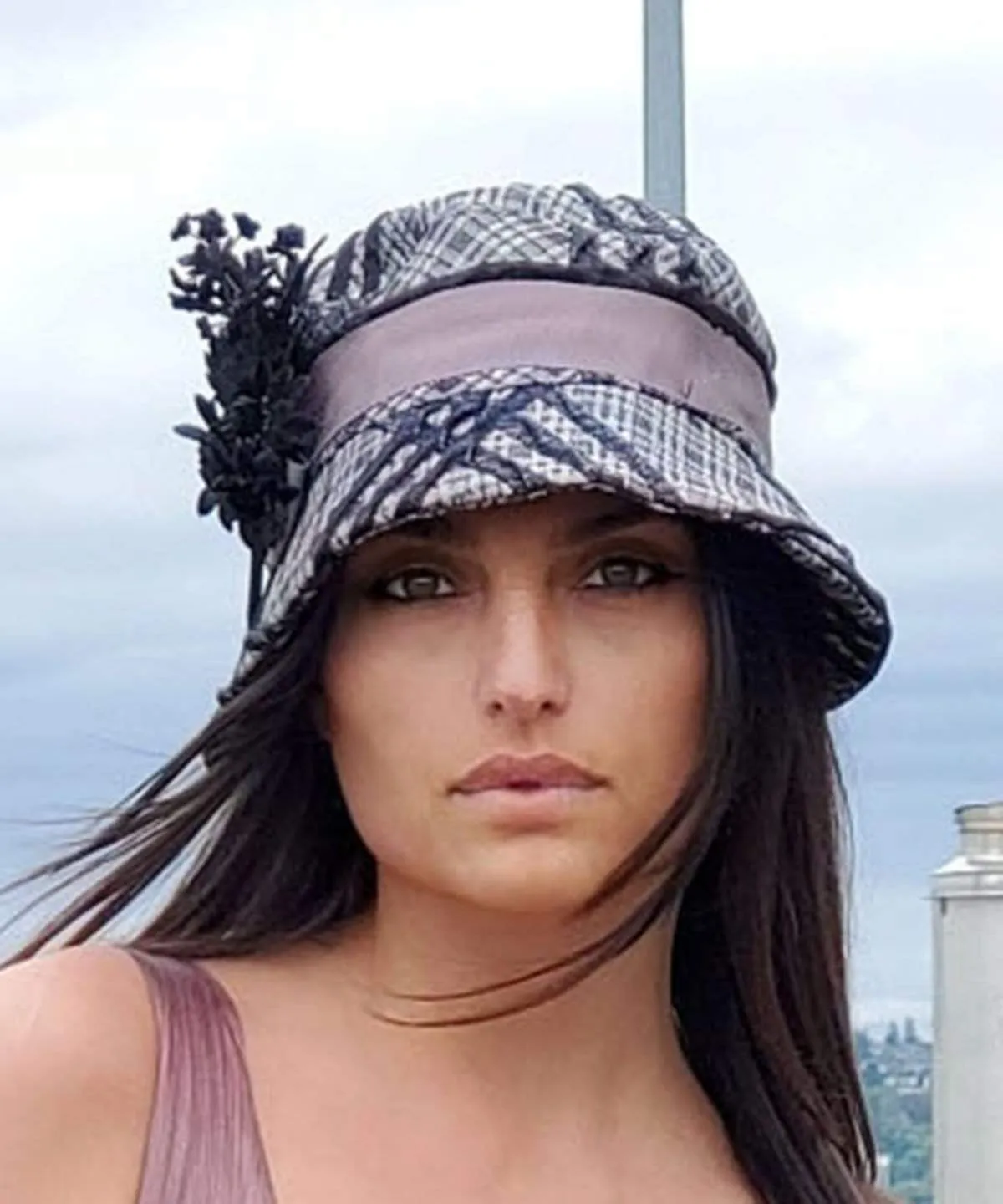 Abigail Style Hat - Silver Plaid Upholstery with Black Velvet