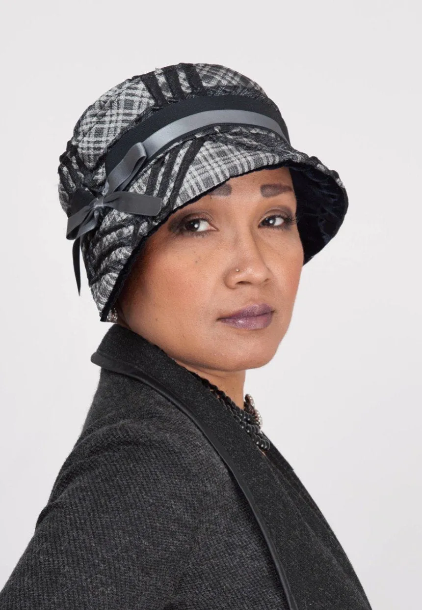 Abigail Style Hat - Silver Plaid Upholstery with Black Velvet
