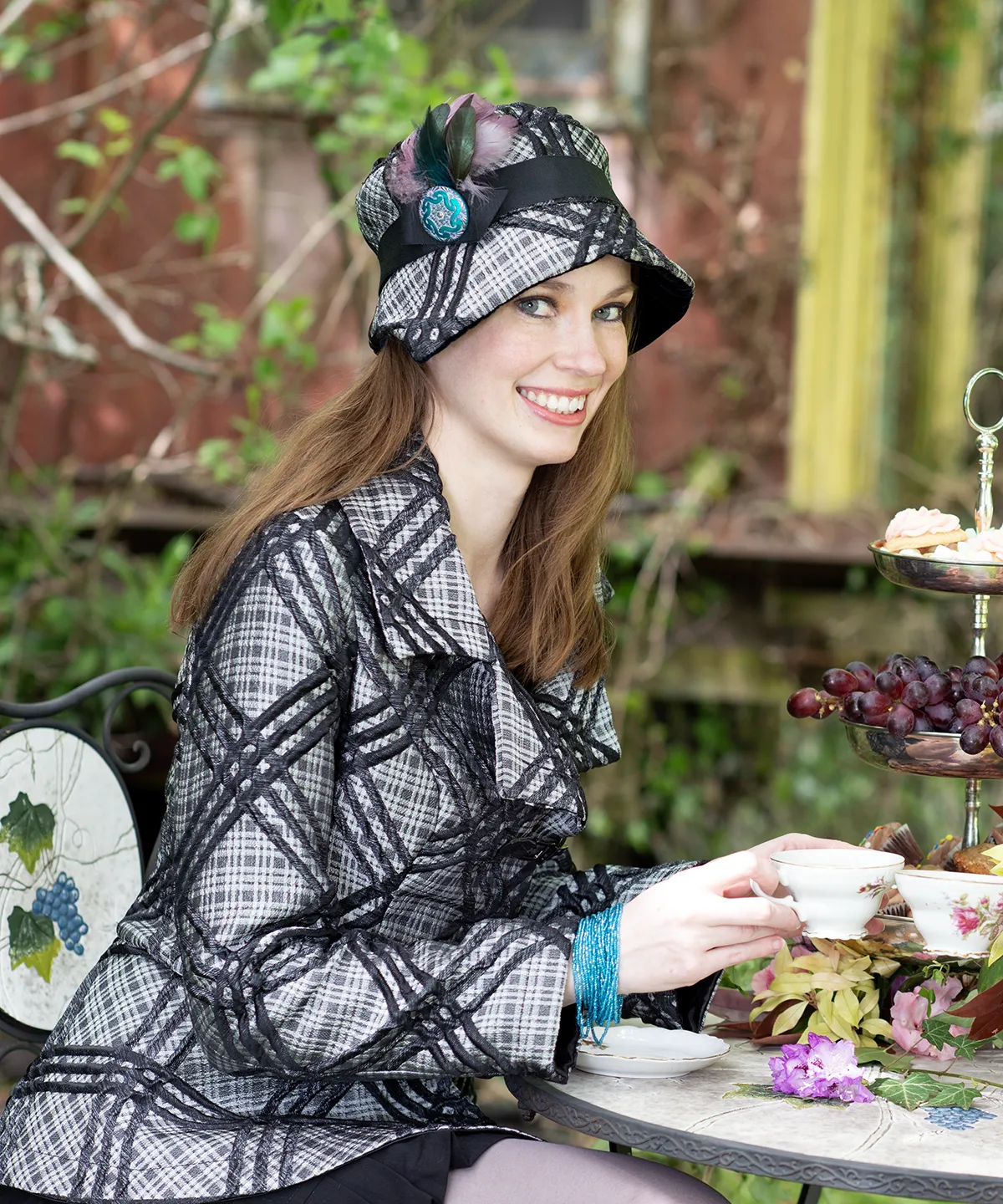 Abigail Style Hat - Silver Plaid Upholstery with Black Velvet