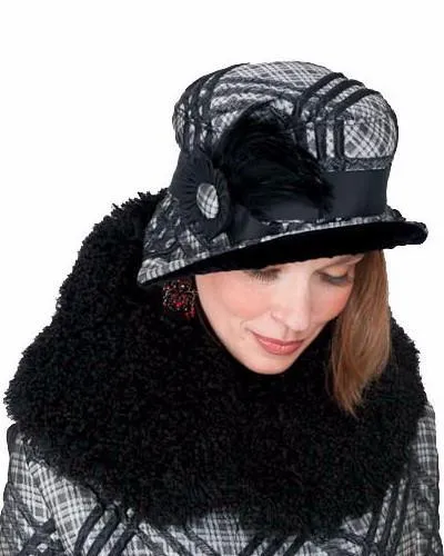 Abigail Style Hat - Silver Plaid Upholstery with Black Velvet