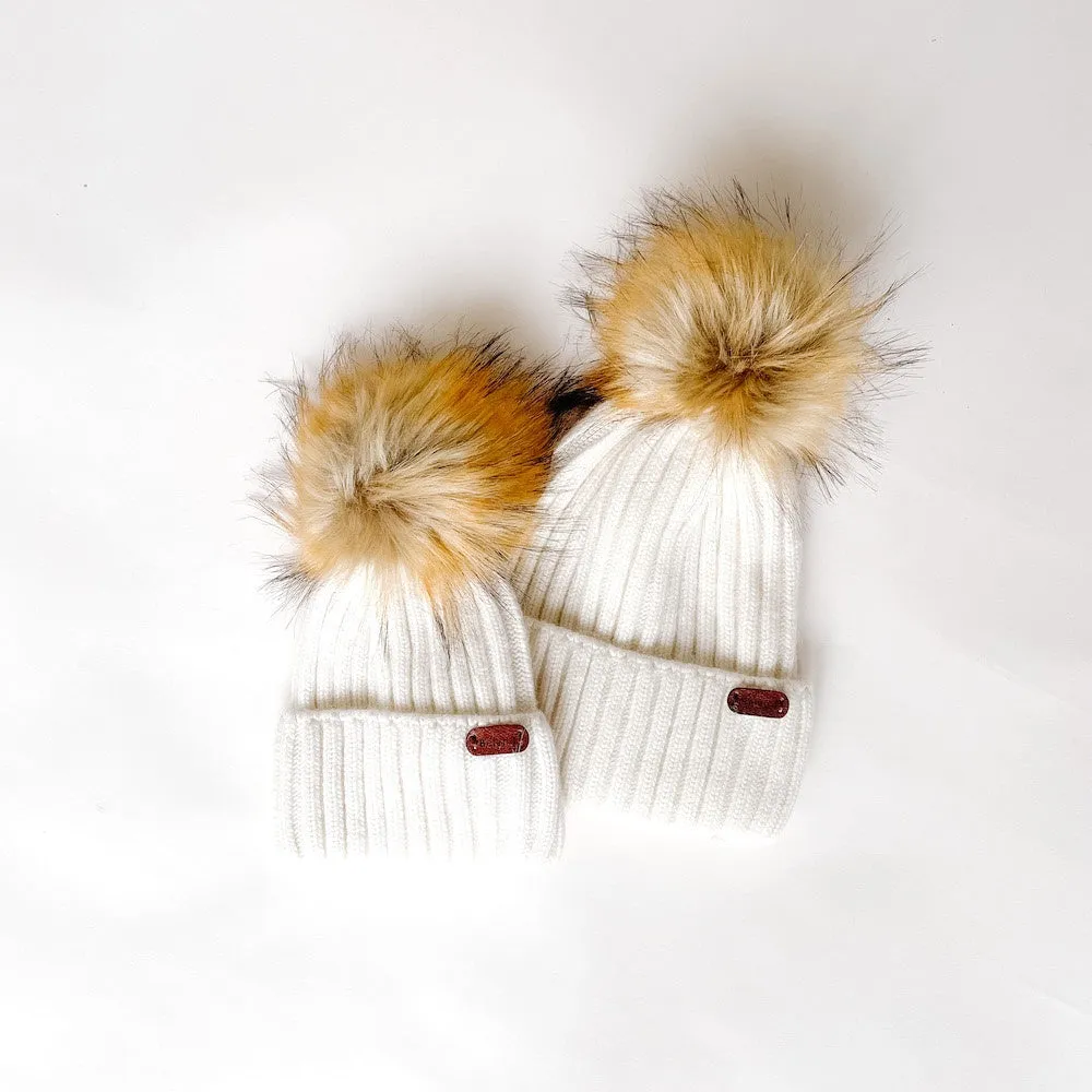 Angora Kids Wool Beanies (with Detachable Pompom) - White