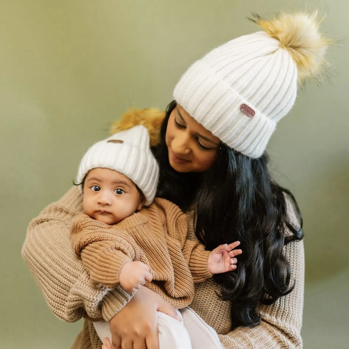 Angora Kids Wool Beanies (with Detachable Pompom) - White