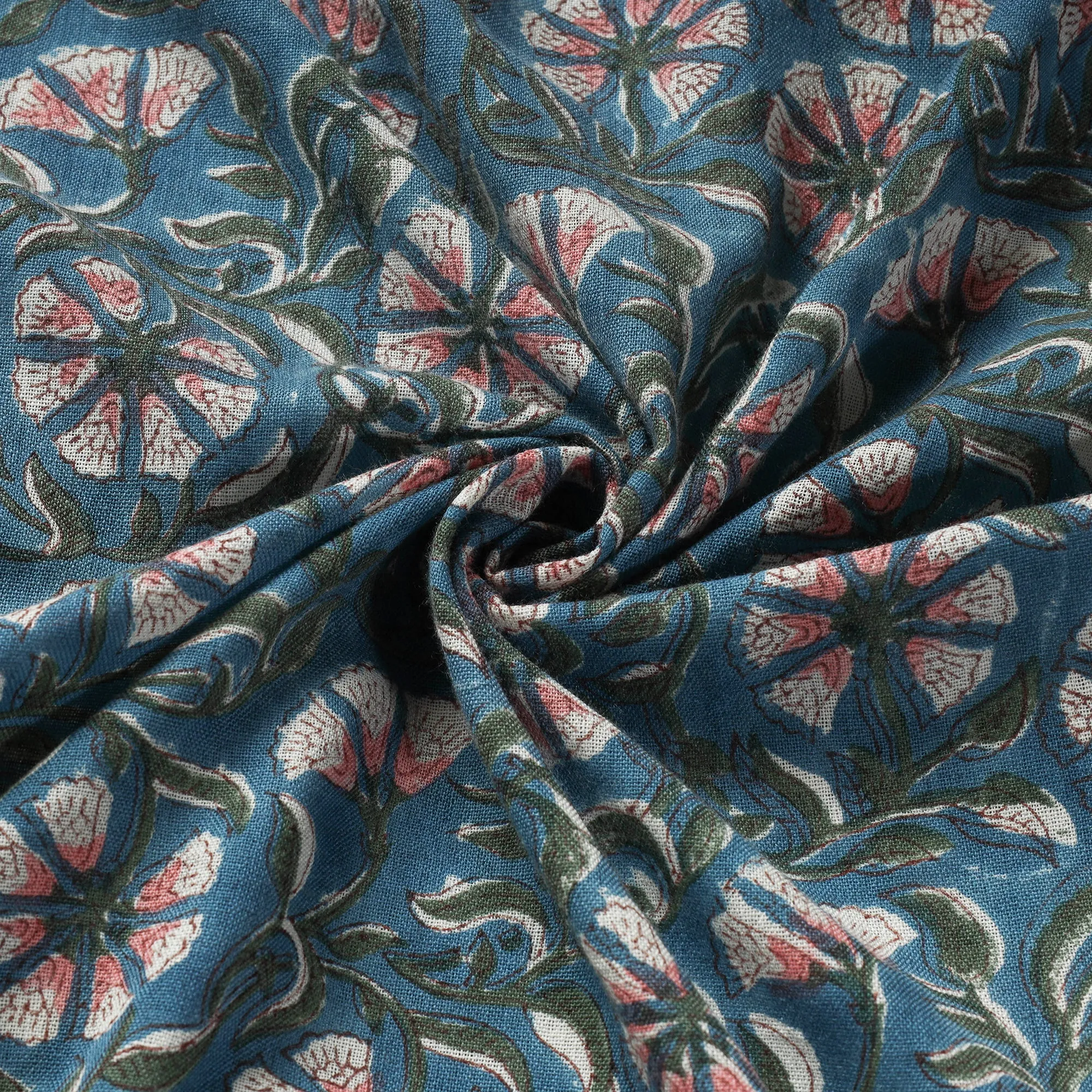 Blue Special Pure Wool Sanganeri Print Fabric