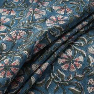 Blue Special Pure Wool Sanganeri Print Fabric