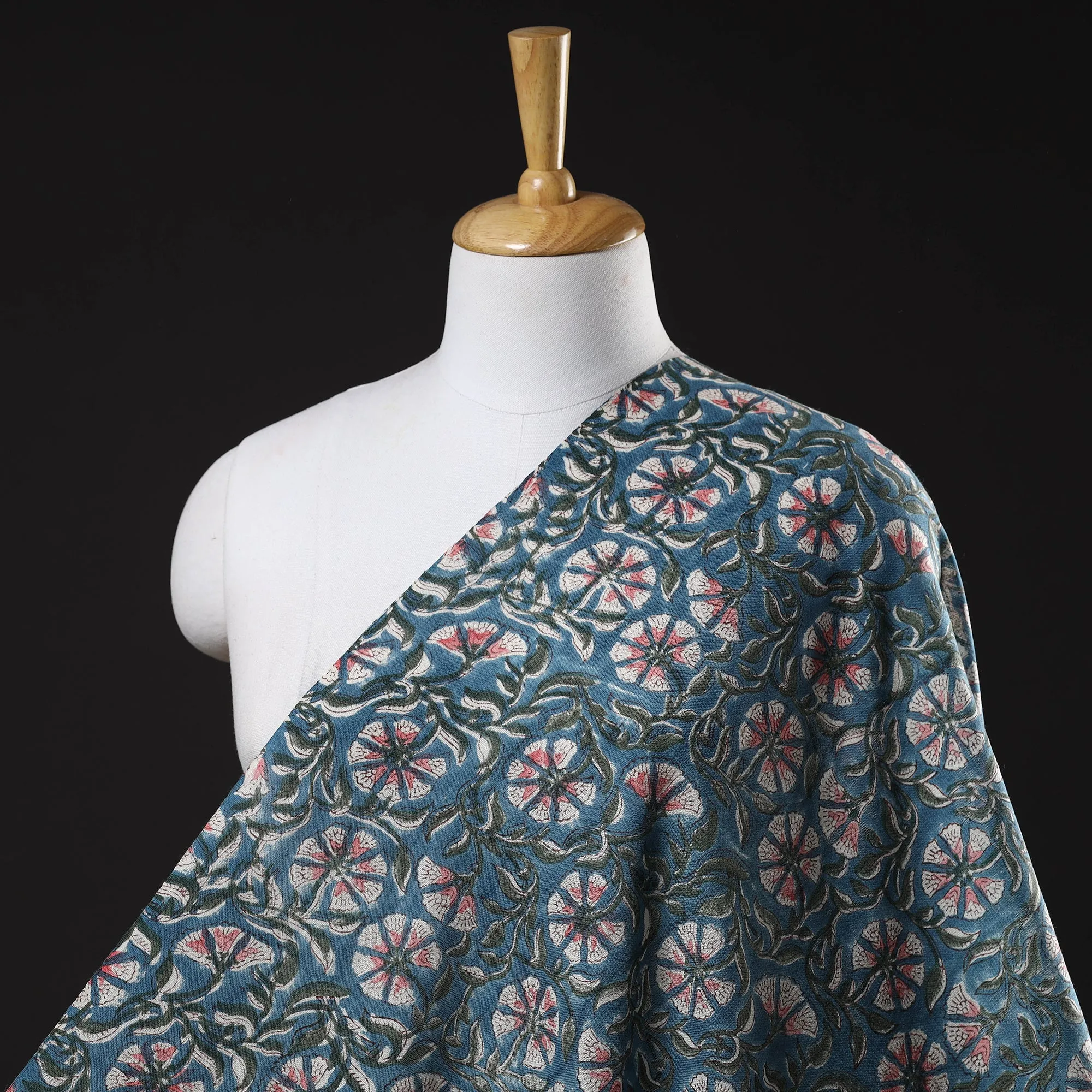 Blue Special Pure Wool Sanganeri Print Fabric