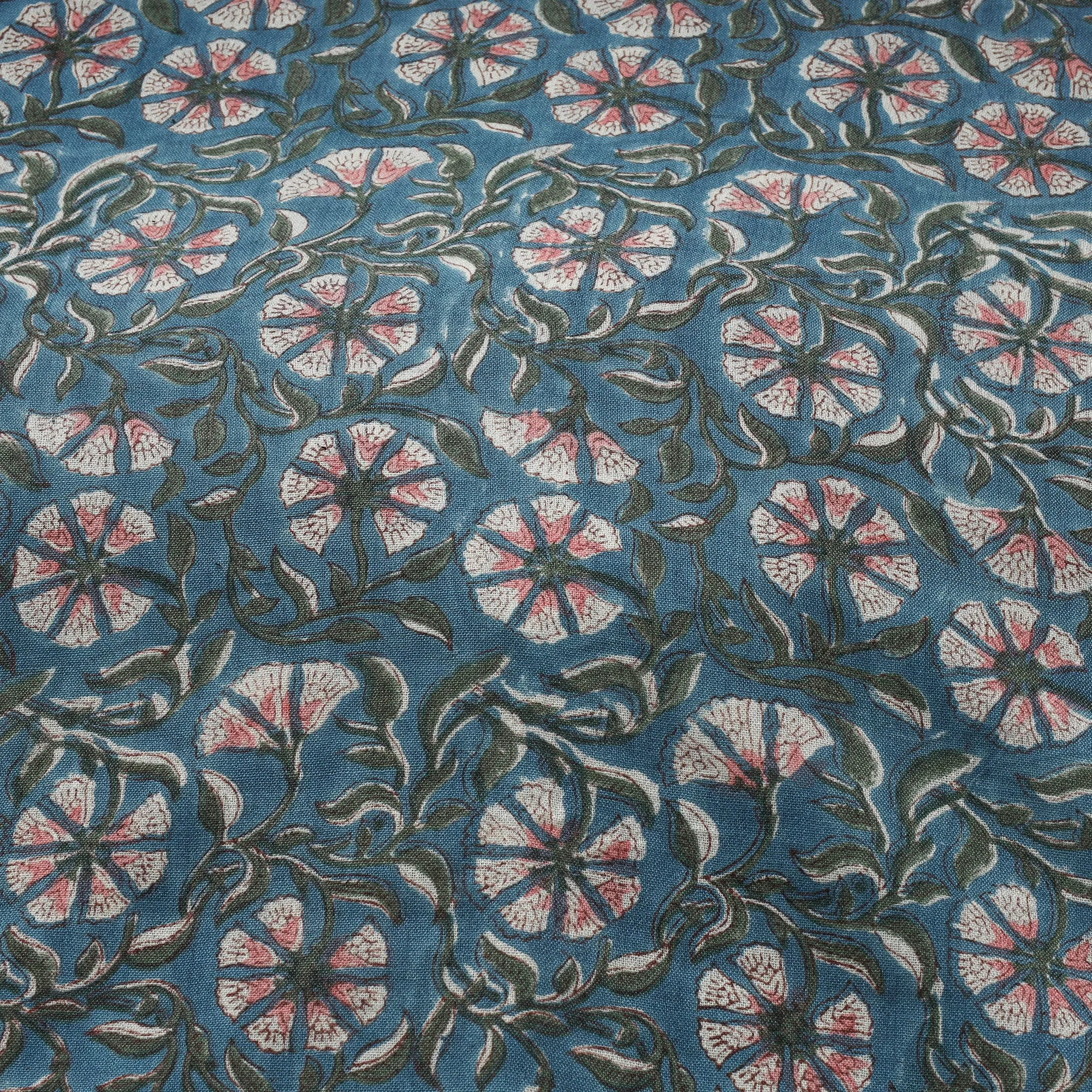 Blue Special Pure Wool Sanganeri Print Fabric