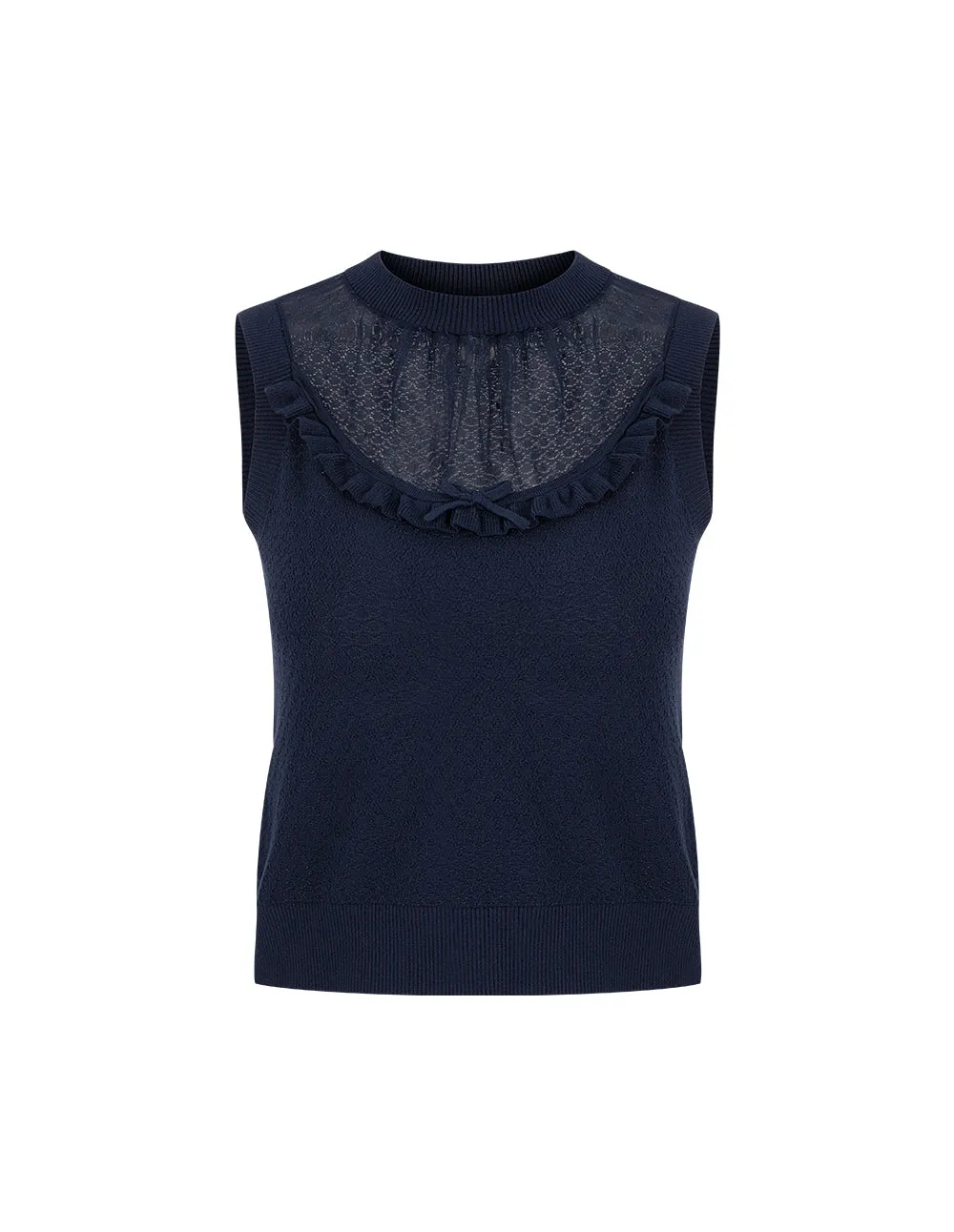 BORA AKSU Mesh Spliced Round Neck Knitted Vest