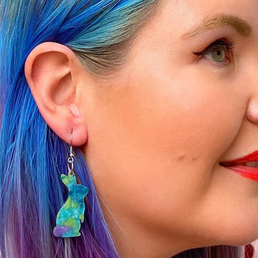 Bunny Mottled Resin Drop Earrings - Green