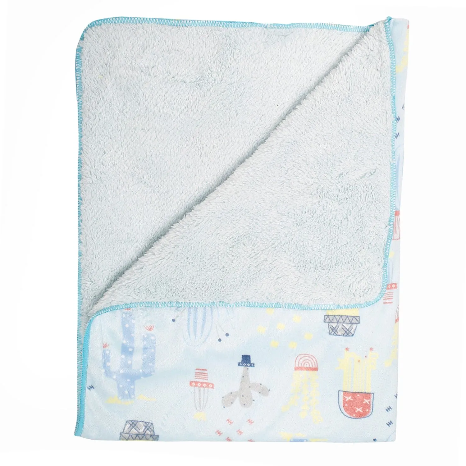 Cactus Print Blue Fur Blanket