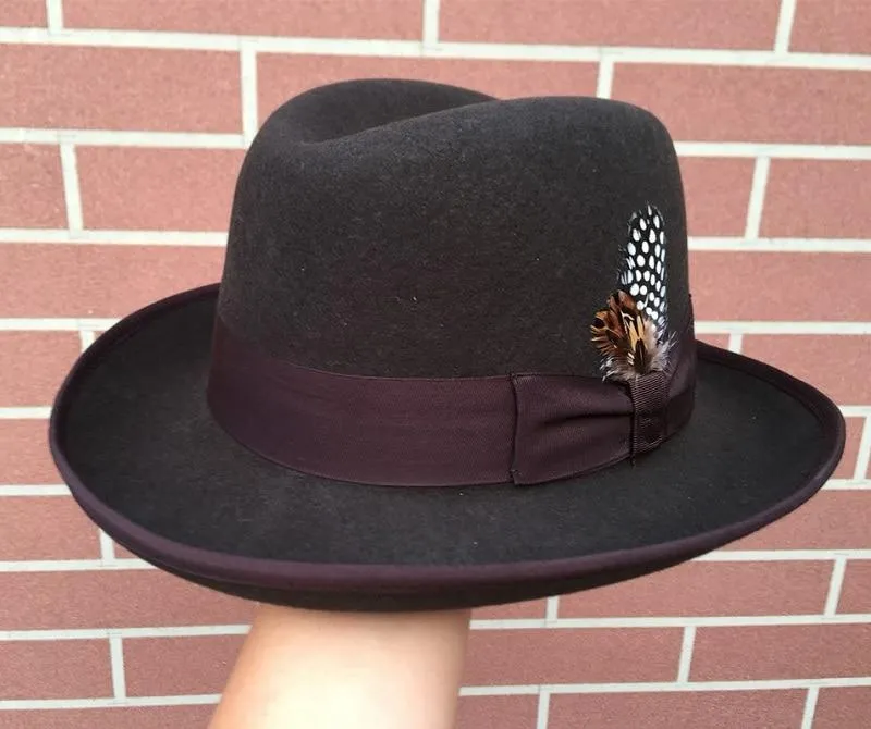 Classic Wool Felt Homburg Fedora Bowler Hat Black Blue Brown Red