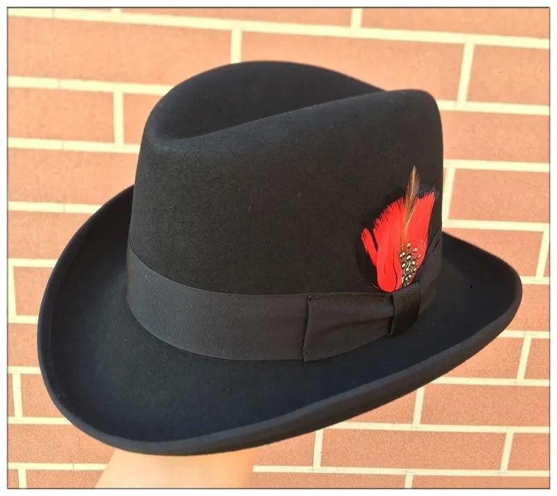 Classic Wool Felt Homburg Fedora Bowler Hat Black Blue Brown Red