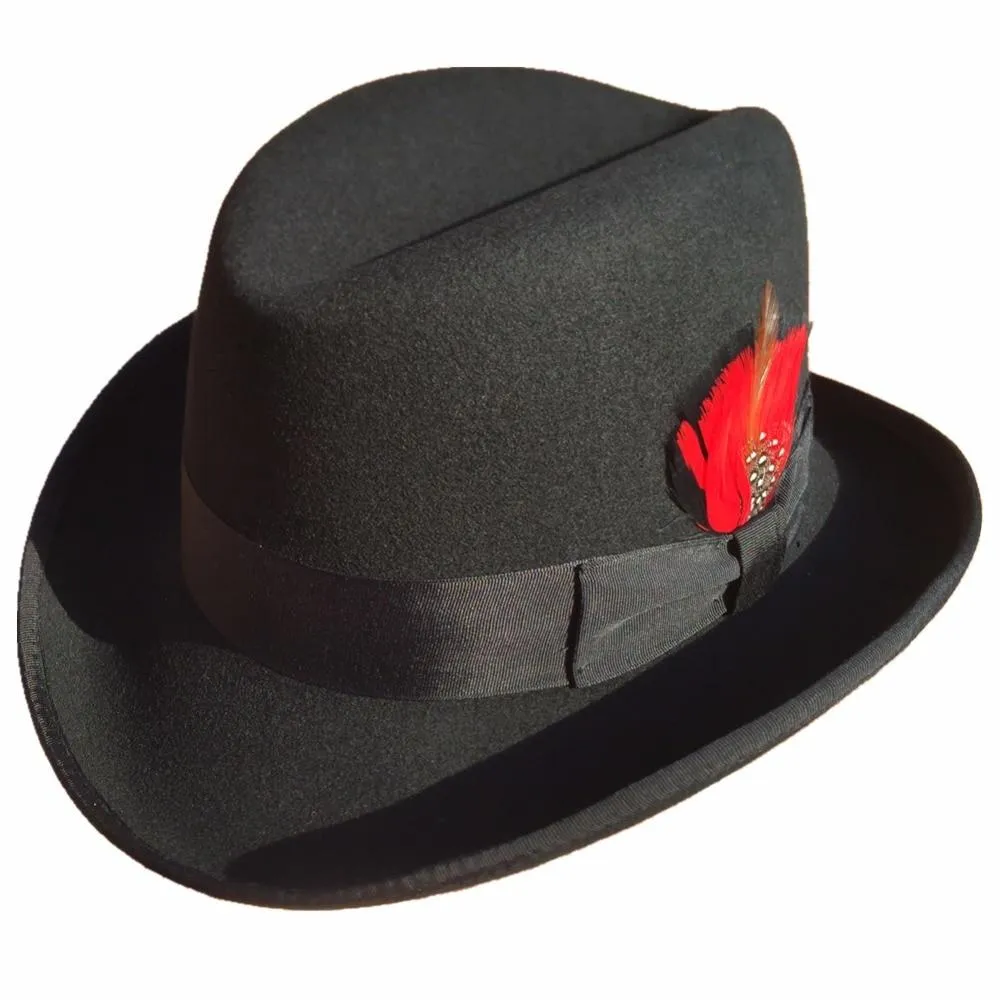 Classic Wool Felt Homburg Fedora Bowler Hat Black Blue Brown Red