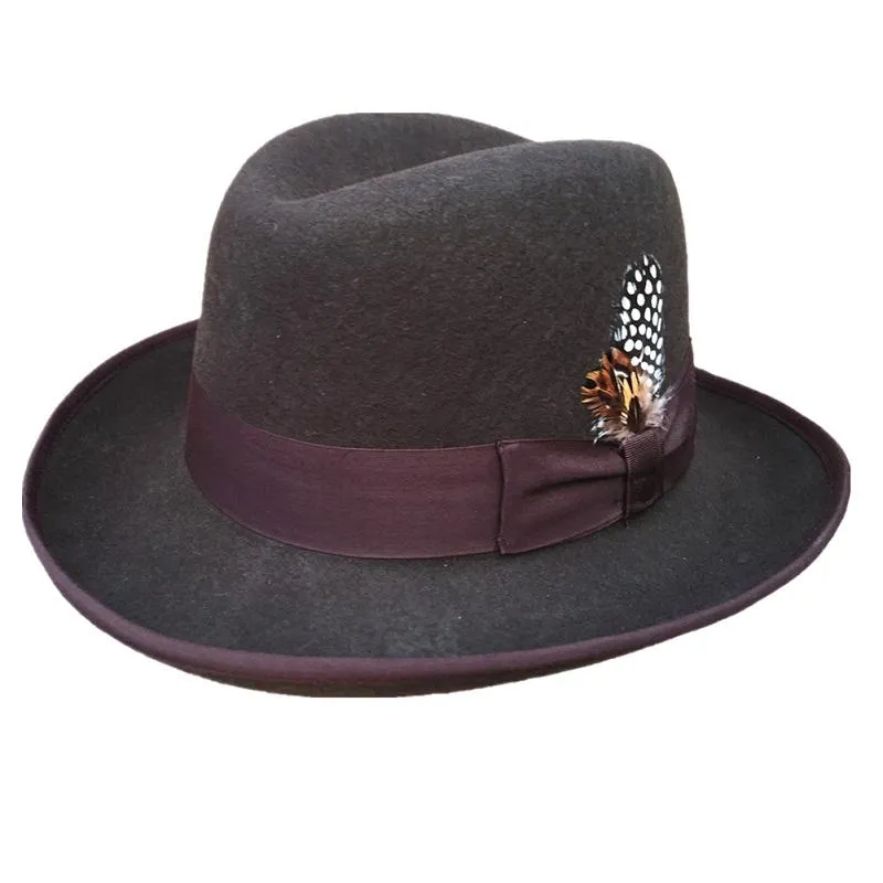 Classic Wool Felt Homburg Fedora Bowler Hat Black Blue Brown Red