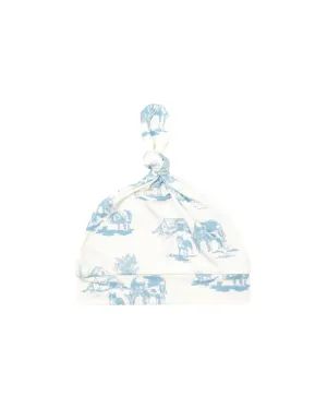 Farm Toile Knotted Hat Blue 0 3M