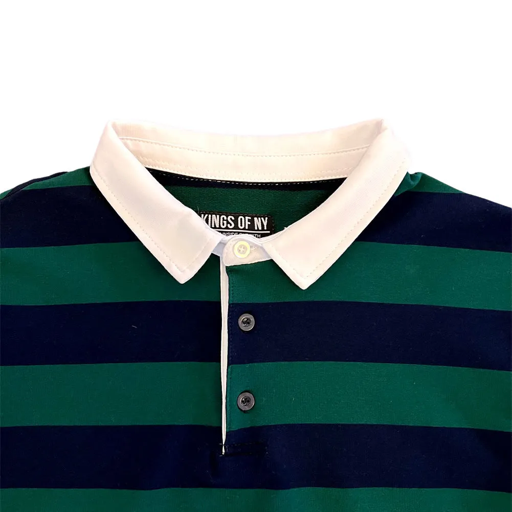 Green And Navy Blue Striped Mens Short Sleeve Rugby Shirt