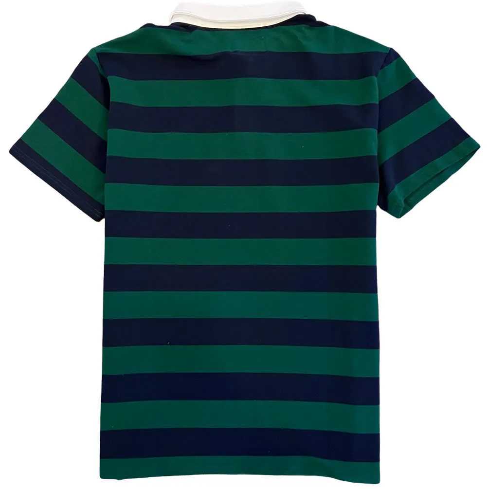 Green And Navy Blue Striped Mens Short Sleeve Rugby Shirt