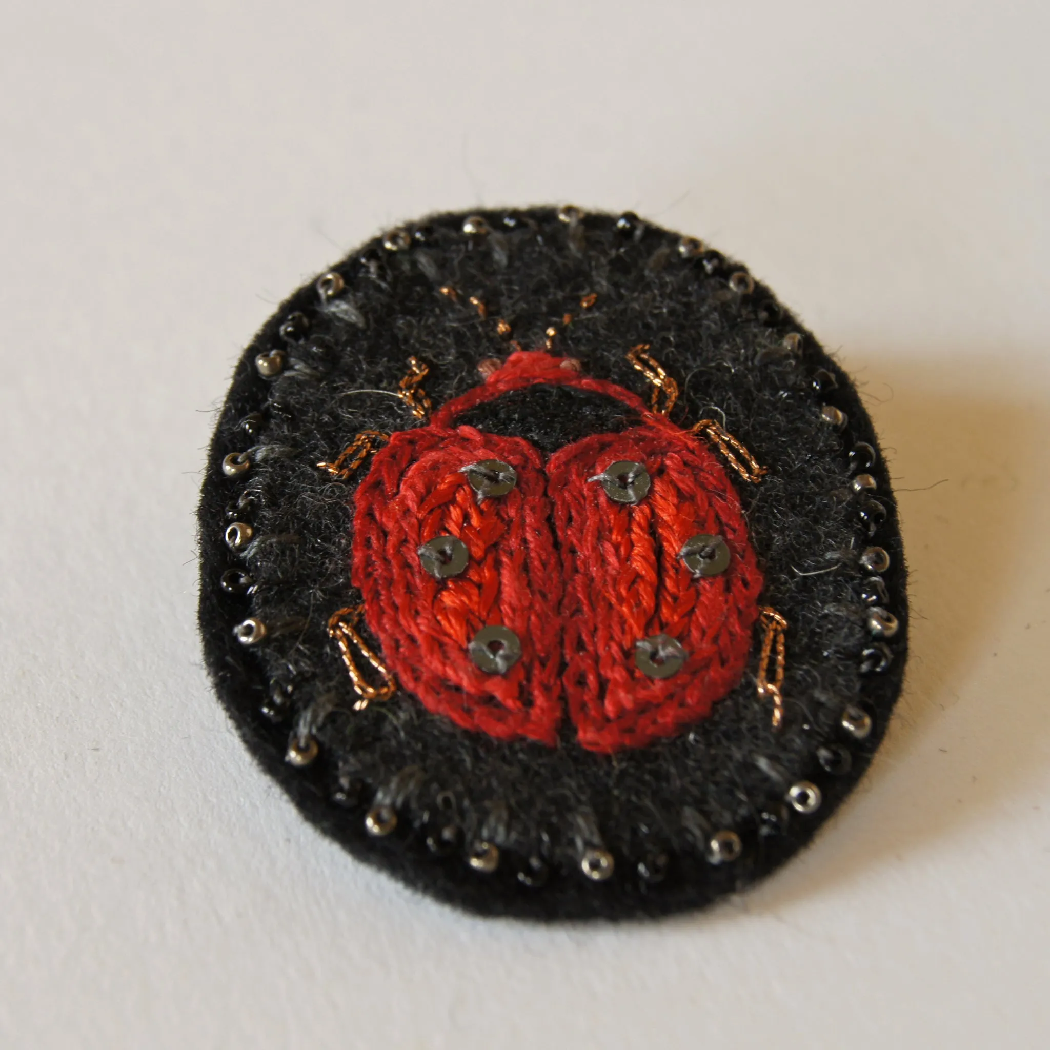 Hand Embroidered Sew On Patch Ladybug Ladybird Red Yellow Coccinellidae