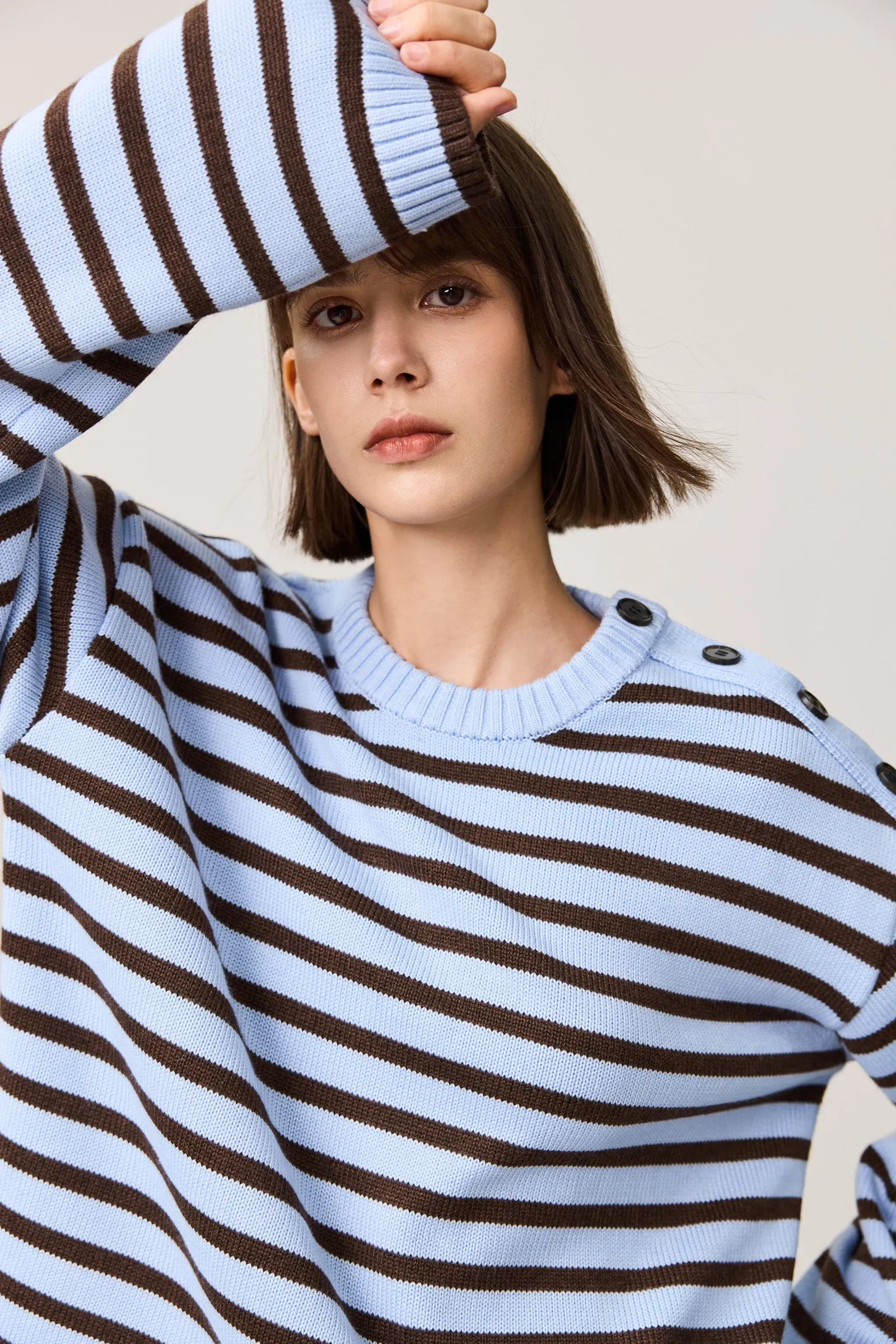 LILY Classic Horizontal Striped Crewneck Sweater