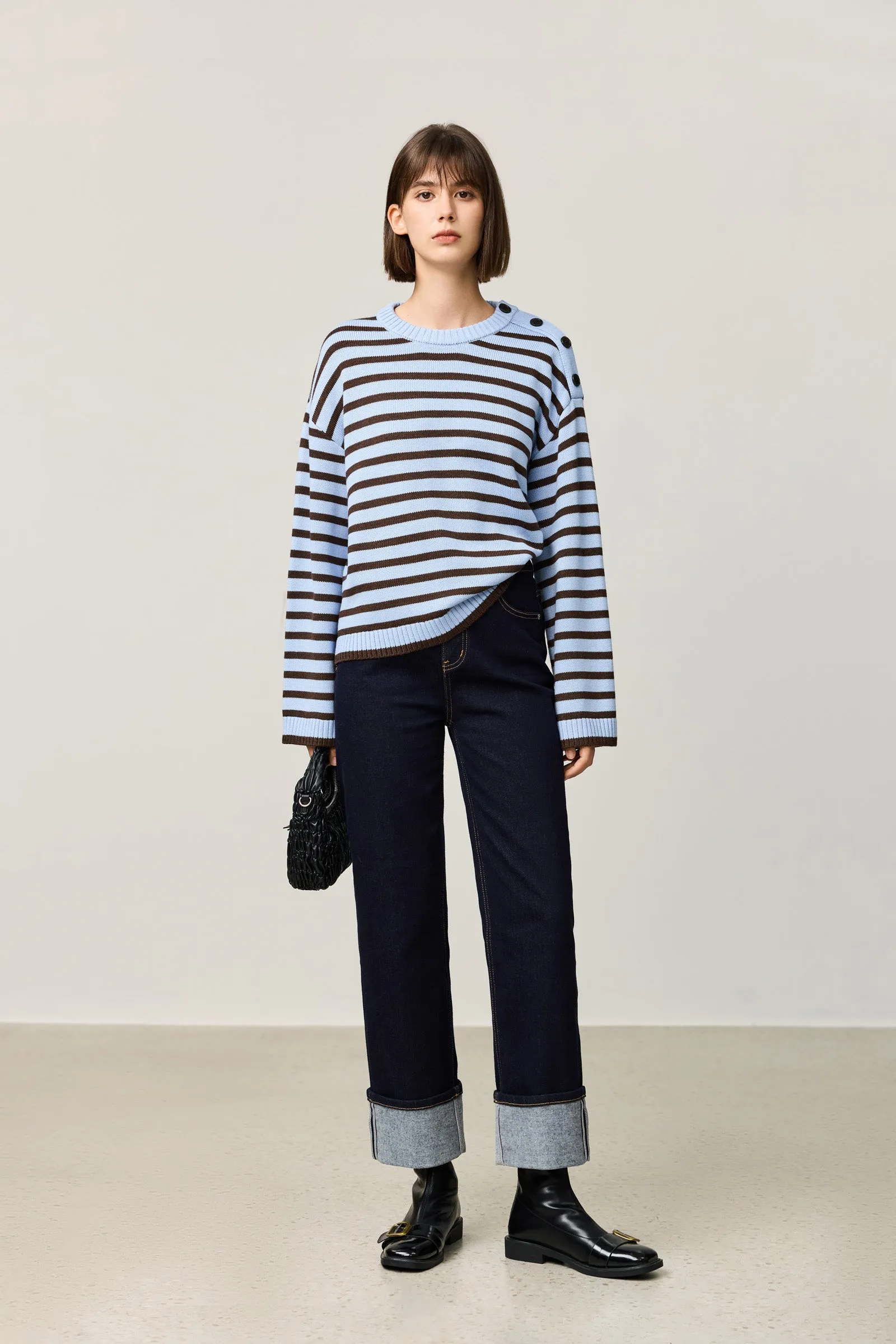 LILY Classic Horizontal Striped Crewneck Sweater