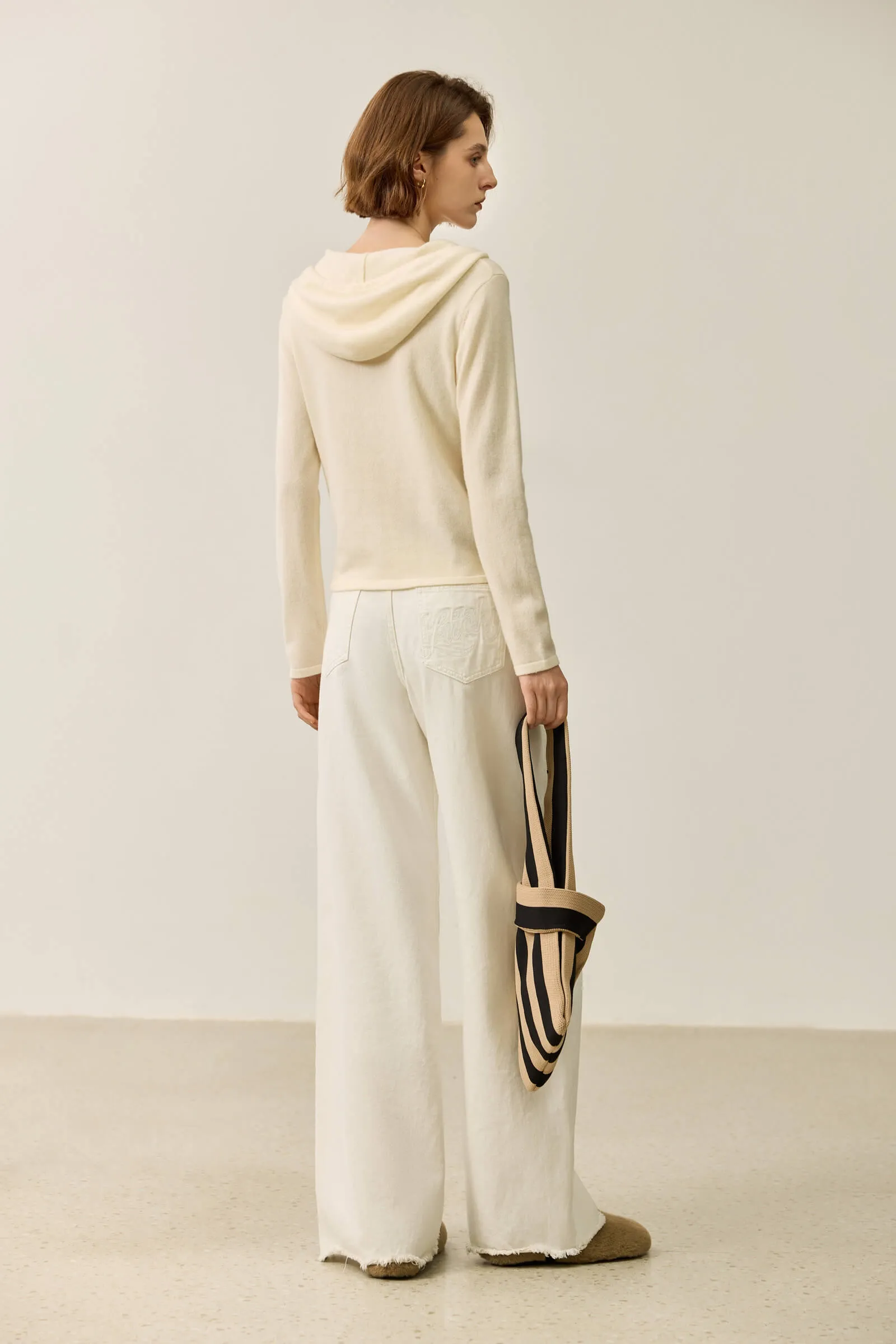 LILY Wool Drawstring Polo Collar Hooded Sweater