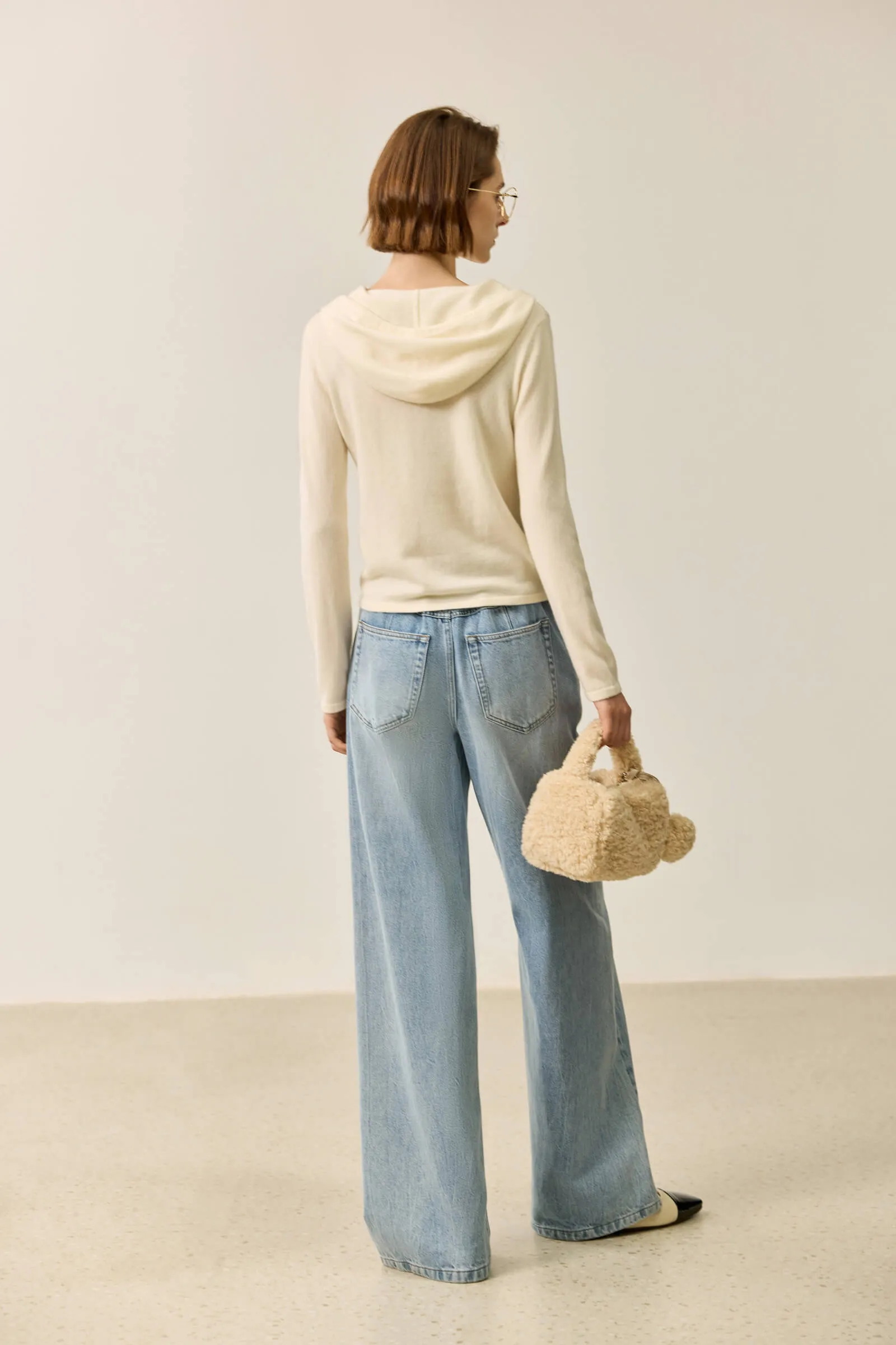 LILY Wool Drawstring Polo Collar Hooded Sweater