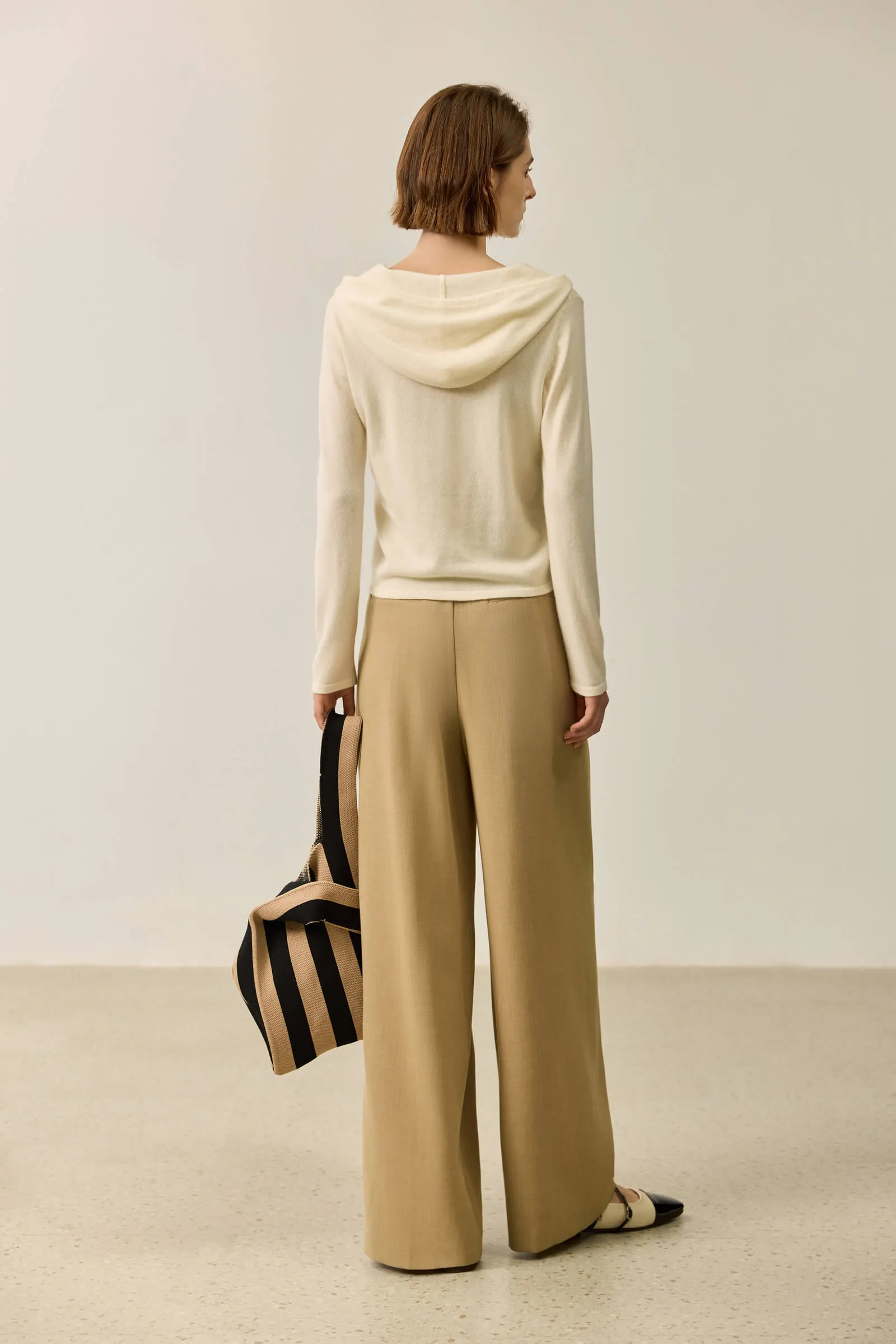 LILY Wool Drawstring Polo Collar Hooded Sweater