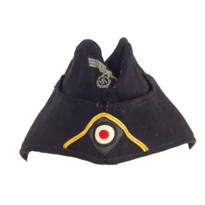 Original Excellent German WWII 1941 Dated Heer Panzer Signals EM-NCO Black Wool M38 Overseas Cap by Esser & Co. - Size 59
