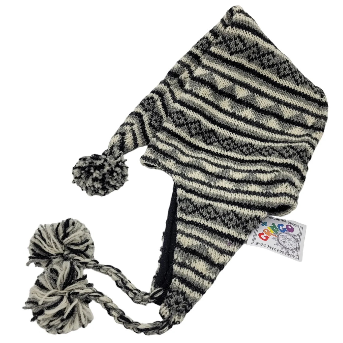Pixie Hood Wool Hat with Pom-Poms (Adult)
