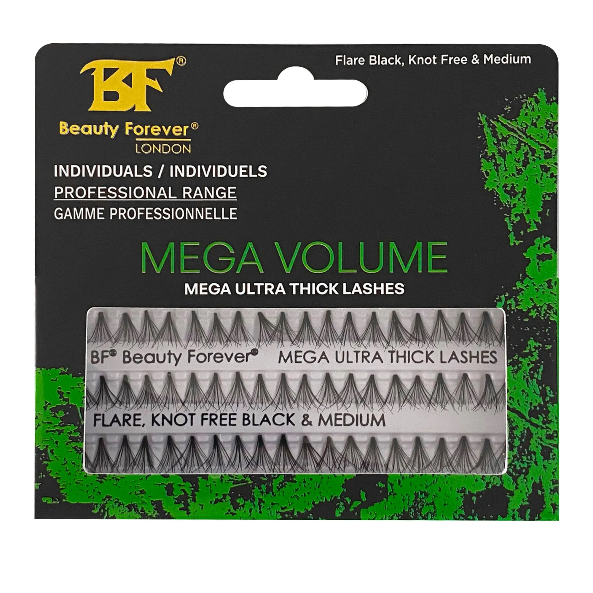 Professional Individual Mega Ultra Thick Lashes, 12 Ply Flare Black, Knot Free & Medium For Mega Volume (BF1011-Medium)