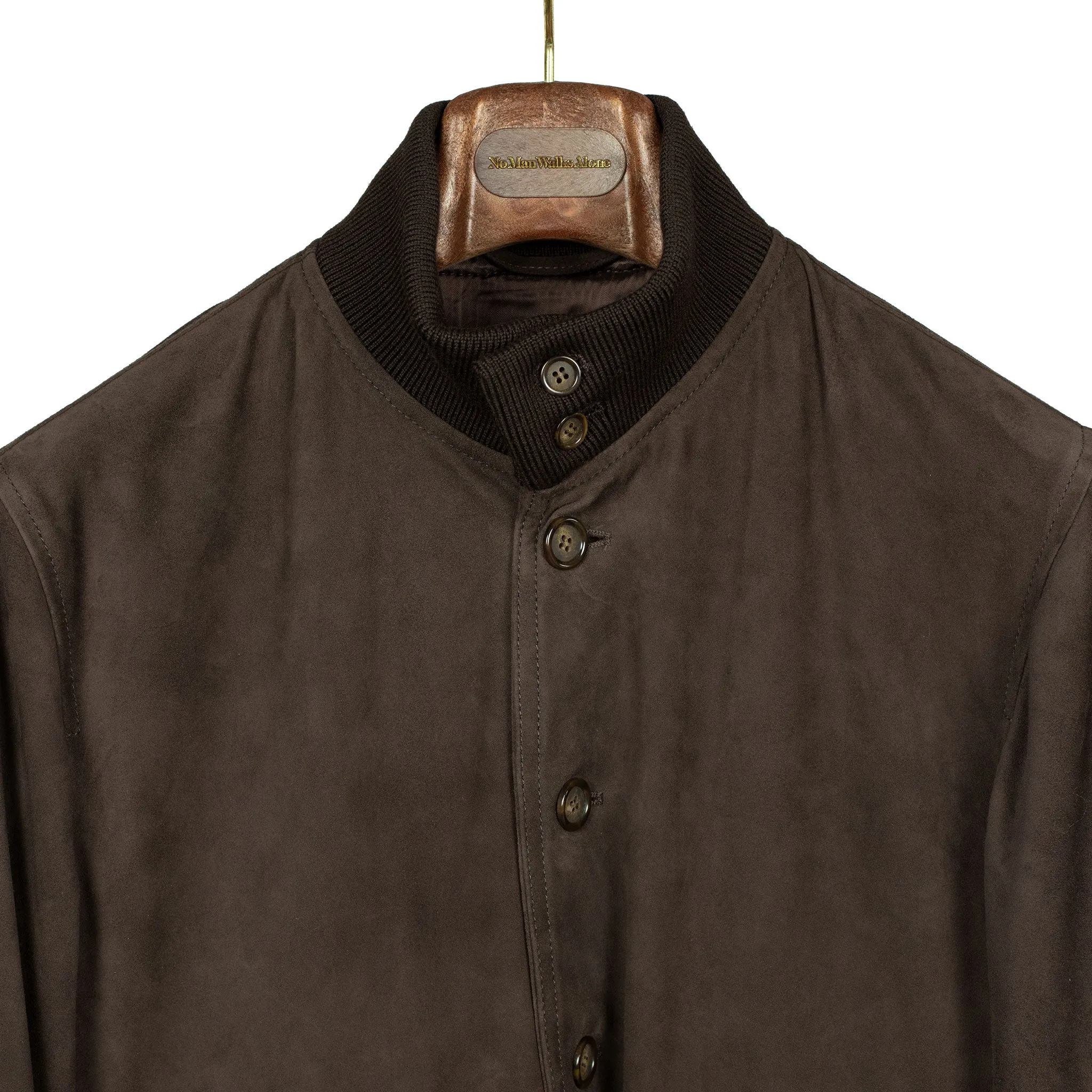 "Caffe" dark brown suede Valstarino bomber jacket, fully lined (restock)