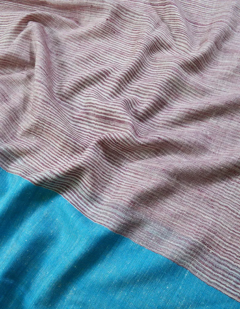 Sky Blue Brown and White Striped Pashmina Stole 7264
