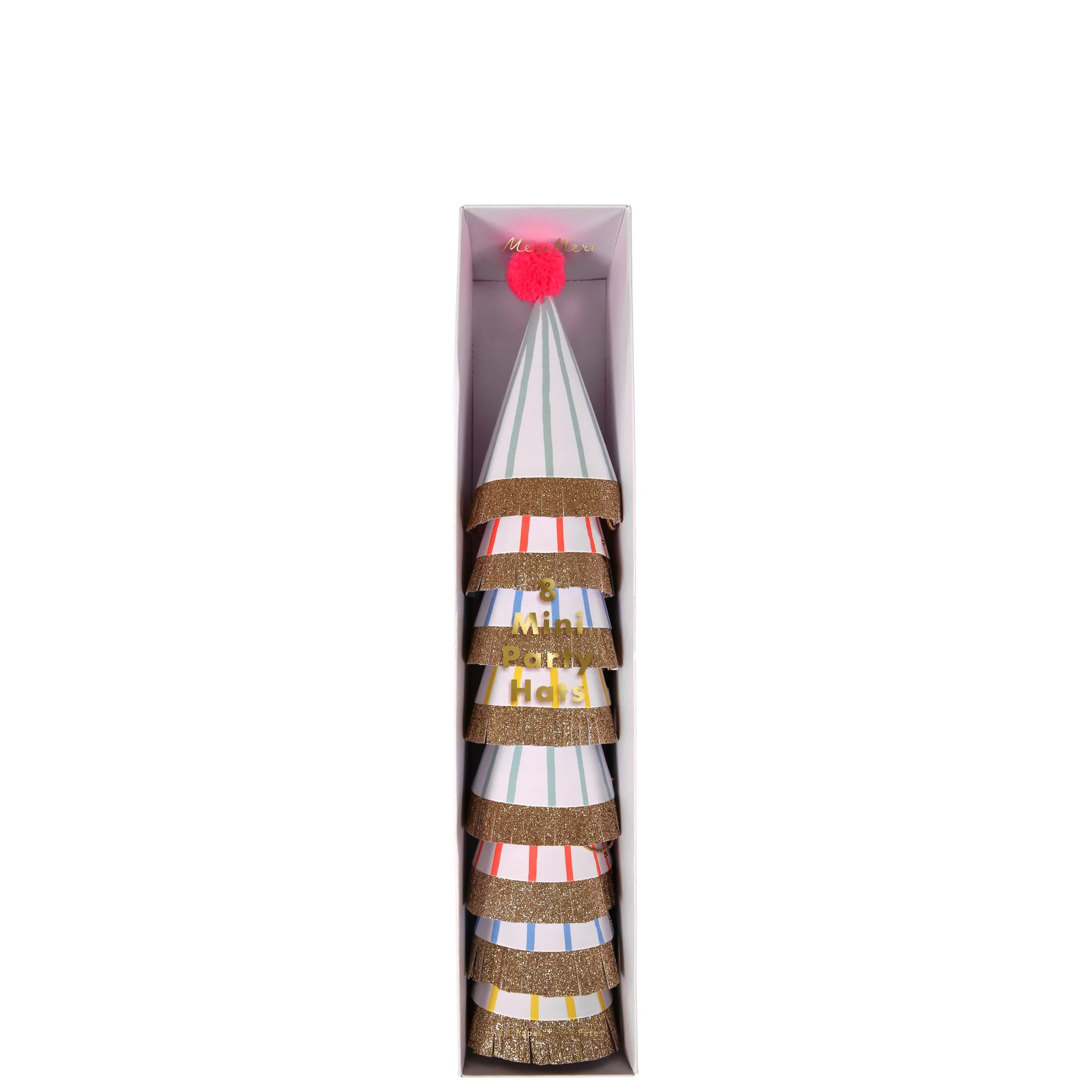 Stripe Pompom Mini Party Hats (x 8)