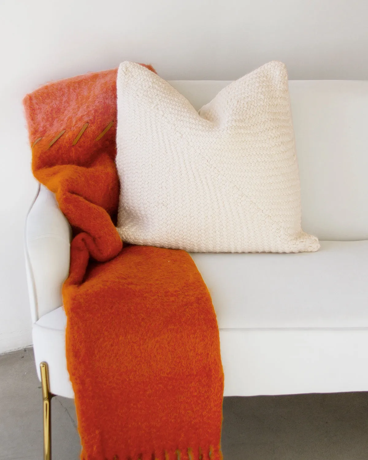 Terra-cotta and Brick Mohair Blanket - Suede Whipstitch