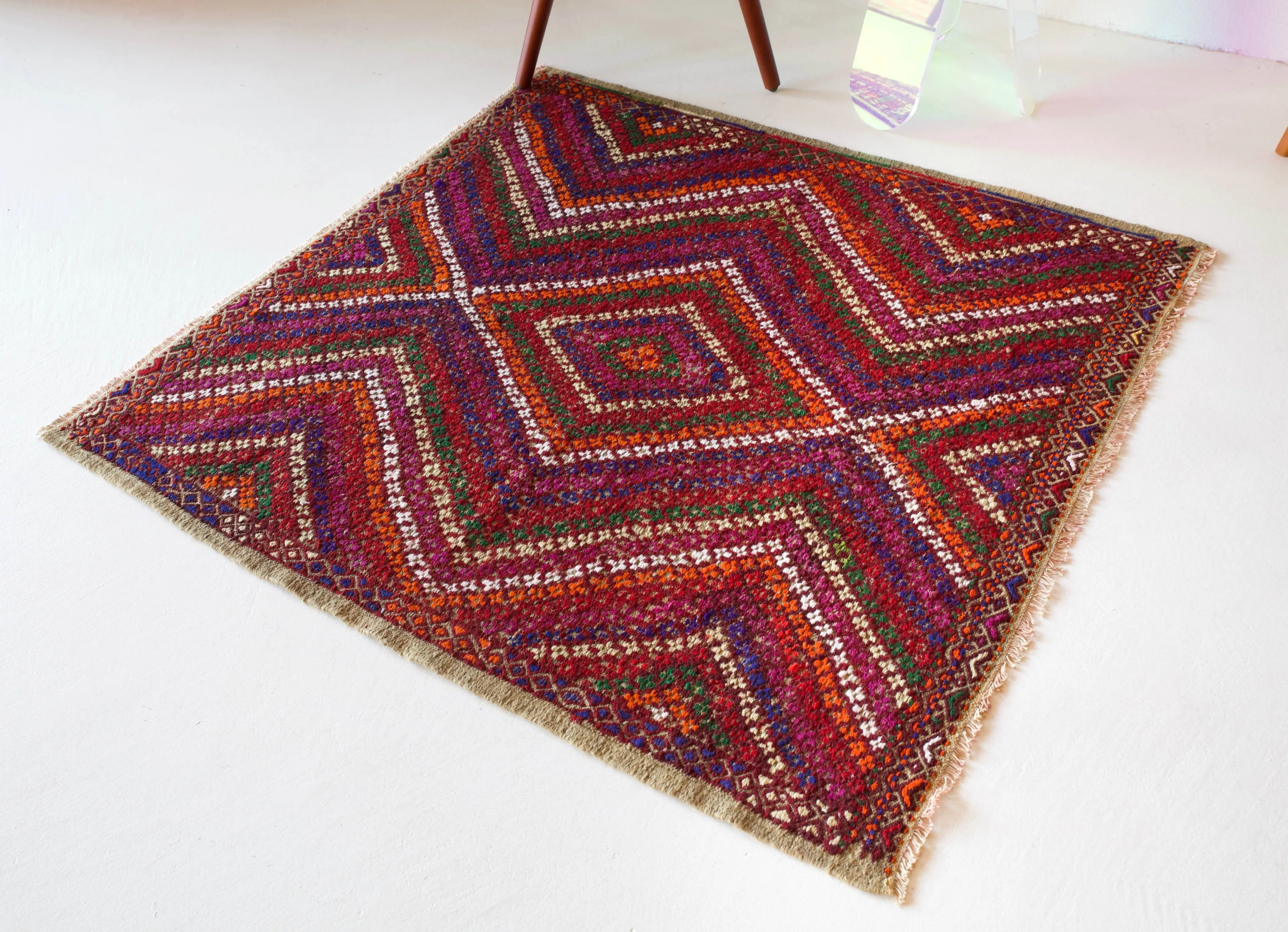 Vintage Mini Turkish Kilim Rug 4'x4'3"