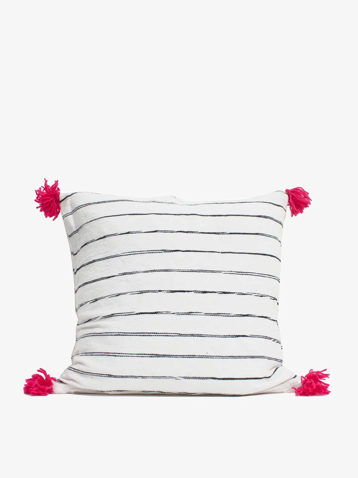 White Cotton Scribble Stripe Square Cushion Cover, Pink