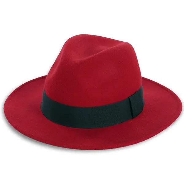Wool Felt Wide Brim Fedora Hats for Women Men B5030