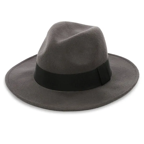 Wool Felt Wide Brim Fedora Hats for Women Men B5030