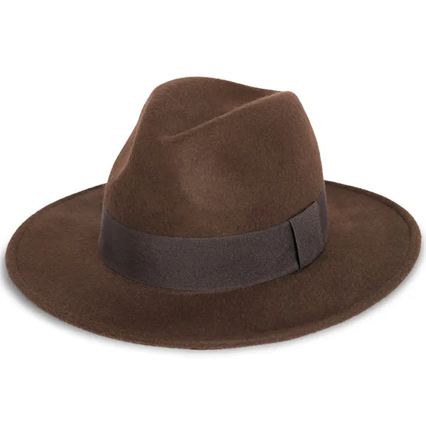 Wool Felt Wide Brim Fedora Hats for Women Men B5030