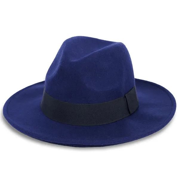 Wool Felt Wide Brim Fedora Hats for Women Men B5030