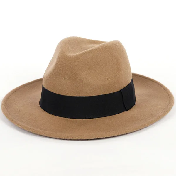 Wool Felt Wide Brim Fedora Hats for Women Men B5030